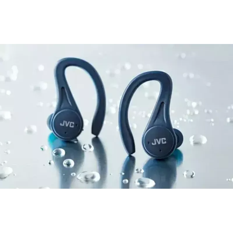 Słuchawki douszne JVC HA-EC25TAU — True Wireless, Bluetooth 5.1, IPX5, zauszne, przetworniki 6 mm, 30 h z etui, niebieskie