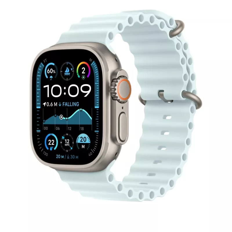 APPLE 49mm Przedłużenie paska Ocean Band Ice Niebieski - naturalne wykończenie tytanowe