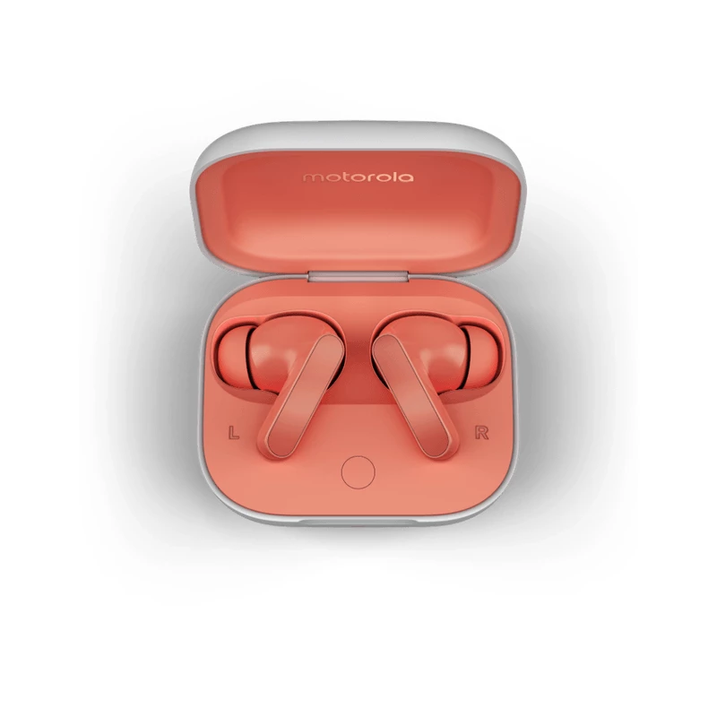 Bezprzewodowe słuchawki douszne Motorola Moto Buds — Coral, Bluetooth 5.3, ANC, Dolby Atmos, 9 h odtwarzania (42 h z etui)