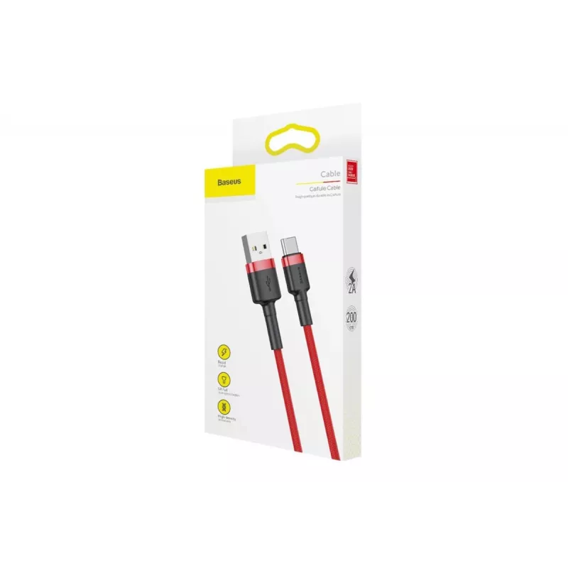 BASEUS Oplotany kabel szybkiego ładowania Cafule - USB Type-A do Type-C 2A - 2m - Czerwony (Nylon)