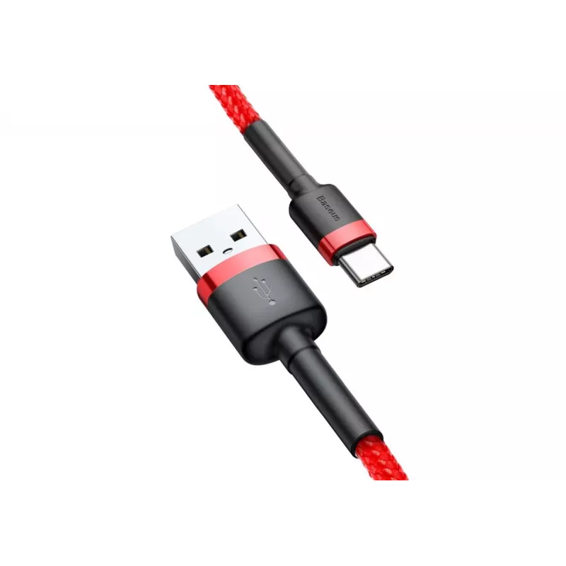 BASEUS Oplotany kabel szybkiego ładowania Cafule - USB Type-A do Type-C 2A - 2m - Czerwony (Nylon)