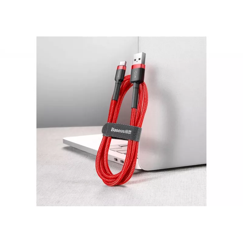 BASEUS Oplotany kabel szybkiego ładowania Cafule - USB Type-A do Type-C 2A - 2m - Czerwony (Nylon)