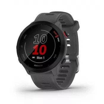 Smartwatch GARMIN Forerunner 55, okrągła koperta 42 mm, szary, silikonowy pasek, GPS/GLONASS/Galileo, wodoszczelność 5 ATM