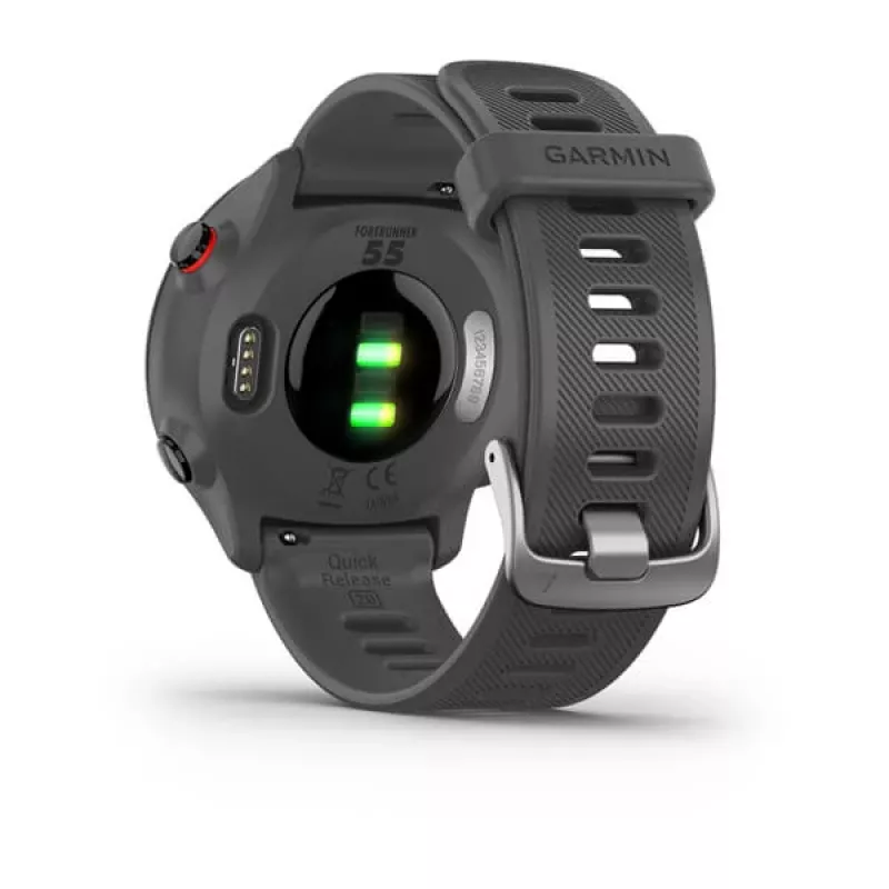Smartwatch GARMIN Forerunner 55, okrągła koperta 42 mm, szary, silikonowy pasek, GPS/GLONASS/Galileo, wodoszczelność 5 ATM