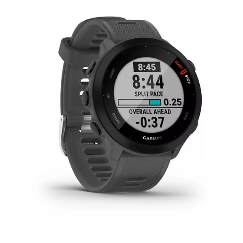 Smartwatch GARMIN Forerunner 55, okrągła koperta 42 mm, szary, silikonowy pasek, GPS/GLONASS/Galileo, wodoszczelność 5 ATM