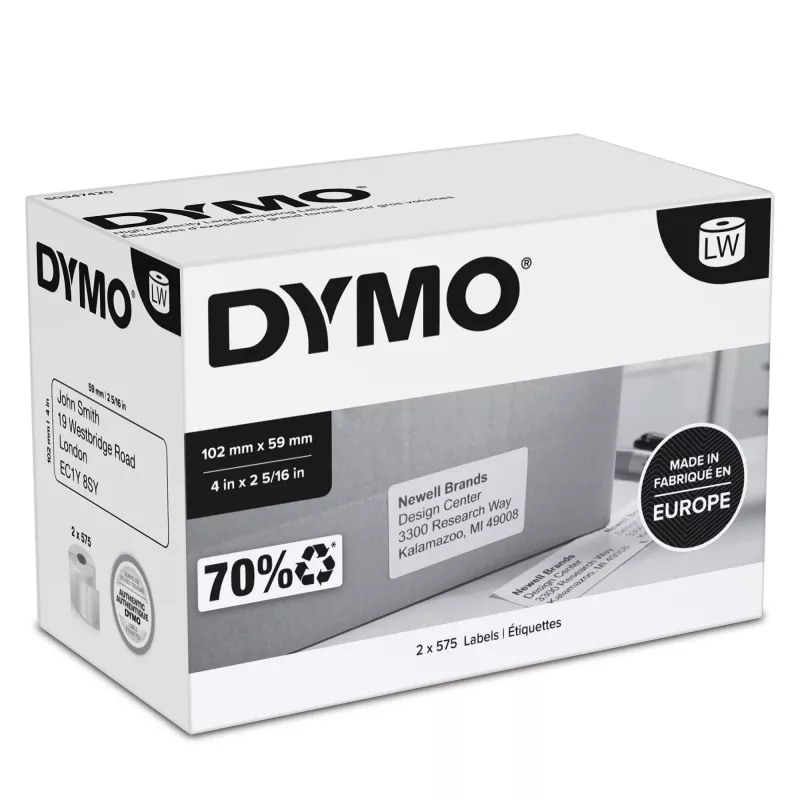 DYMO Authentic LabelWriter etykiety wysyłkowe o dużej pojemności | (59 mm x 102 mm) | 2 rolki po 575 łatwo odklejanych etykiet (1 150 etykiet adresowych) | samoprzylepne | do urządzeń etykietujących LabelWriter 4XL/5XL
