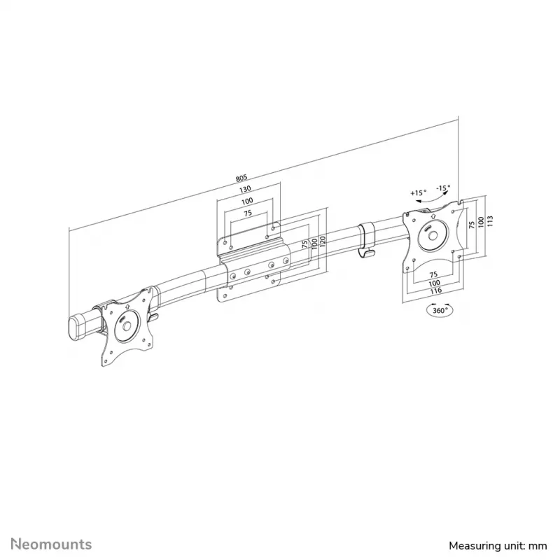 Neomounts FPMA-CB100Czarny podwójny adapter poprzeczny do monitora 10-27 cali