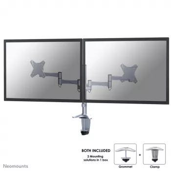 Neomounts FPMA-D1330DSILVER Uchwyt monitora 10-27 cali, Zacisk/Przelotka, 9 kg, 25,4 cm (10 cali), 68,6 cm (27 cali), 100 x 100 mm, Srebrny
