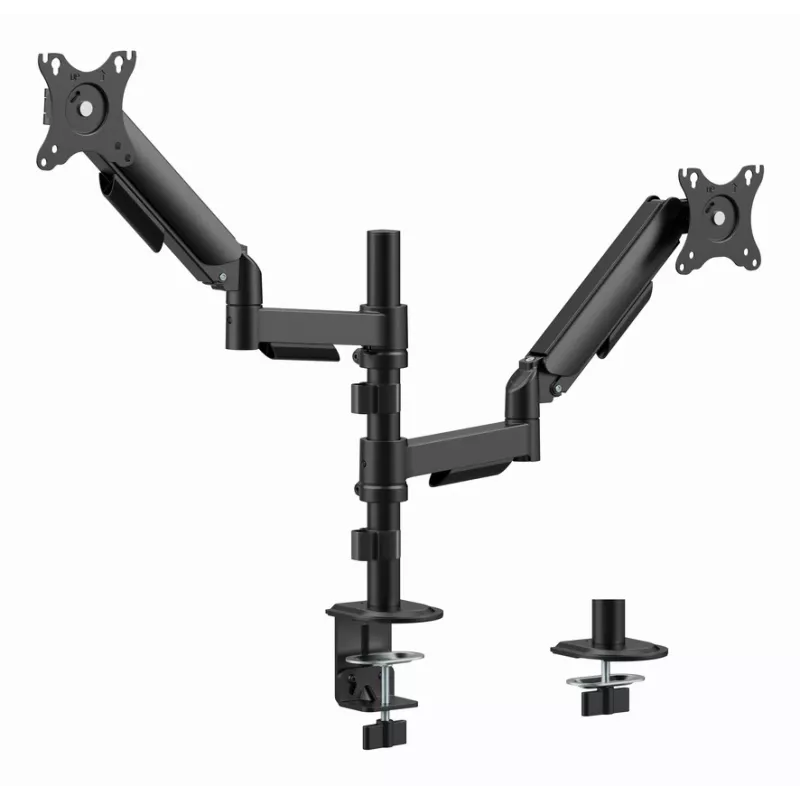 Monitor desk mount Gembird MA-DA2P-02 for 2 displays, up to 81.3 cm (32 inch), VESA 75x75–100x100, max weight 9 kg each, clamp/grommet, Czarny