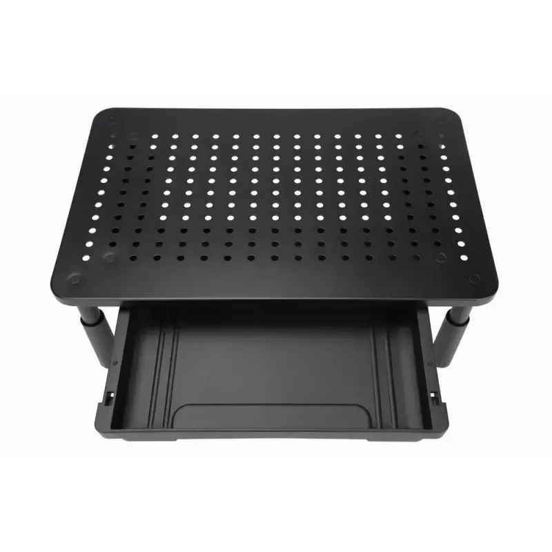 Podstawka pod monitor GEMBIRD MS-TABLE-D-01 — regulowana wysokość podstawki biurkowej z 1 szufladą, stal, wysokość 140 mm, obsługuje 1 wyświetlacz, udźwig 20 kg