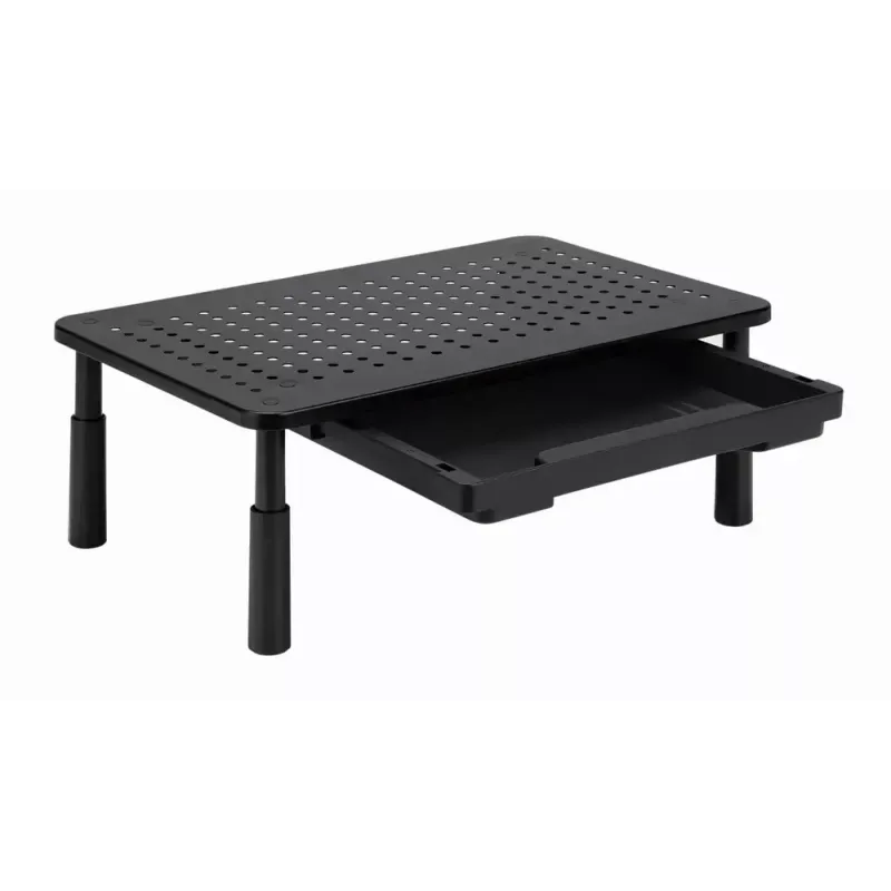 Podstawka pod monitor GEMBIRD MS-TABLE-D-01 — regulowana wysokość podstawki biurkowej z 1 szufladą, stal, wysokość 140 mm, obsługuje 1 wyświetlacz, udźwig 20 kg