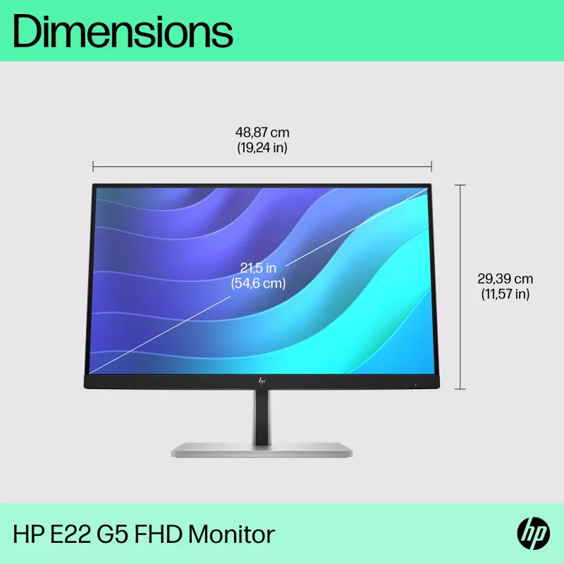Monitor HP E-Series E22 G5 FHD, 54,6 cm (21,5 cala), 1920 x 1080 pikseli, Full HD, LCD, 5 ms, Czarny, Srebrny