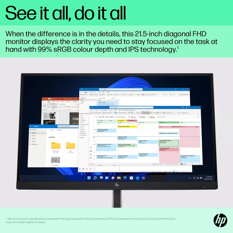 Monitor HP E-Series E22 G5 FHD, 54,6 cm (21,5 cala), 1920 x 1080 pikseli, Full HD, LCD, 5 ms, Czarny, Srebrny