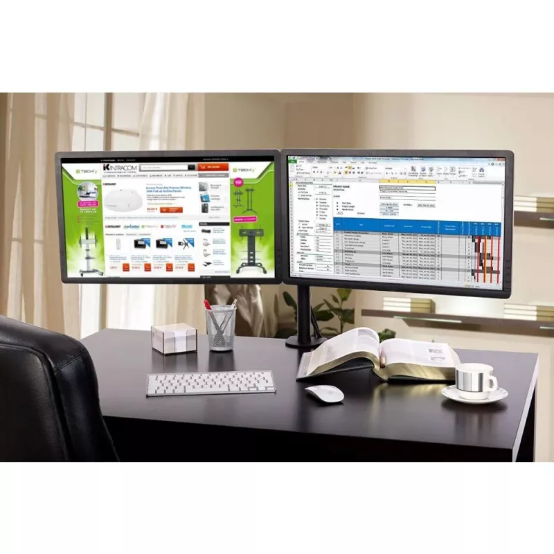 Uchwyt monitora TECHLY ICA-LCD-382-D dla 2 wyświetlaczy, zacisk biurkowy, do 27 cali, 20 kg, VESA 75x75–100x100, czarny