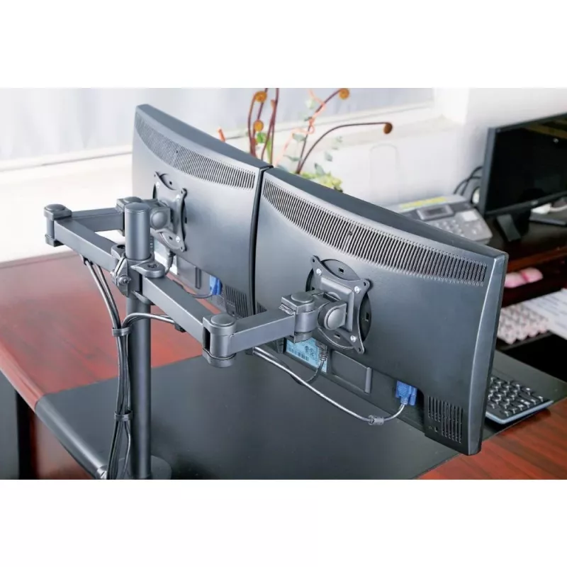 Uchwyt monitora TECHLY ICA-LCD-382-D dla 2 wyświetlaczy, zacisk biurkowy, do 27 cali, 20 kg, VESA 75x75–100x100, czarny