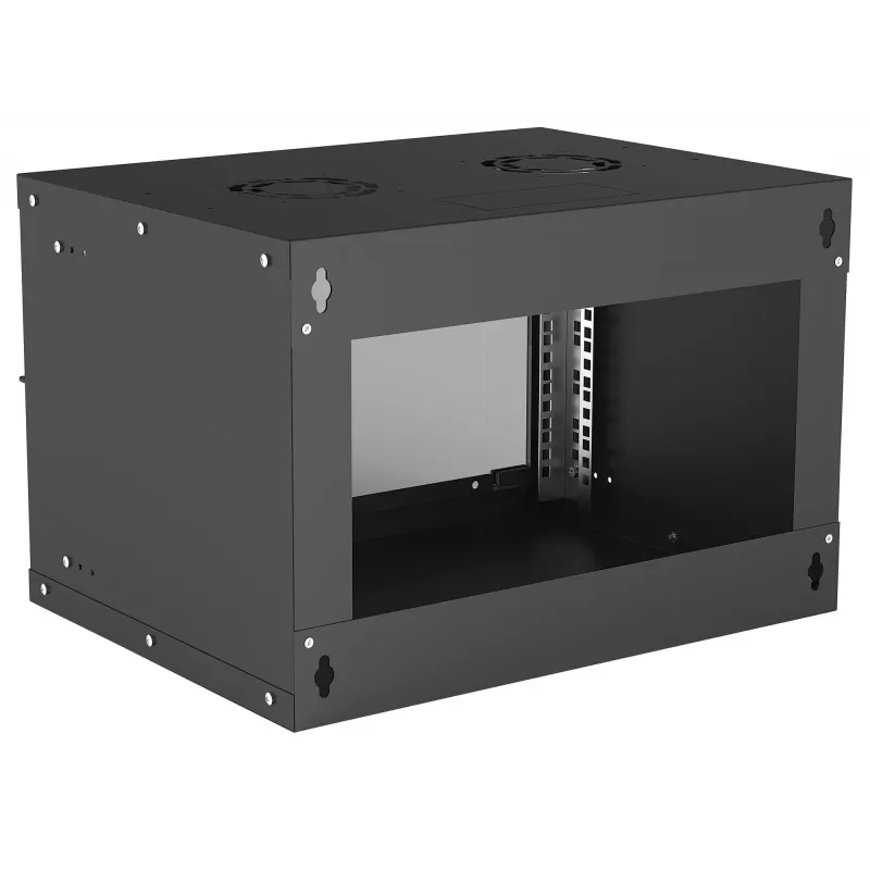 Szafa rack naścienna INTELLINET 714143 — 6U 19 cali, 540×400×353 mm, stal ocynkowana, przednie drzwi szklane, IP20, maks. 50 kg