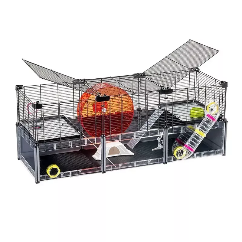 Klatka dla gryzoni FERPLAST Multipla chomik duża 107,5×37,5×42 cm, metalowa, czarna