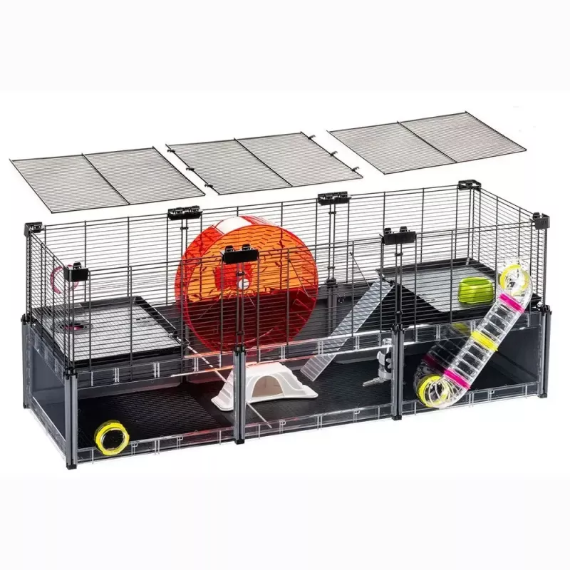 Klatka dla gryzoni FERPLAST Multipla chomik duża 107,5×37,5×42 cm, metalowa, czarna