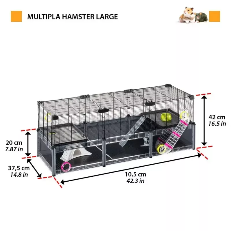 Klatka dla gryzoni FERPLAST Multipla chomik duża 107,5×37,5×42 cm, metalowa, czarna