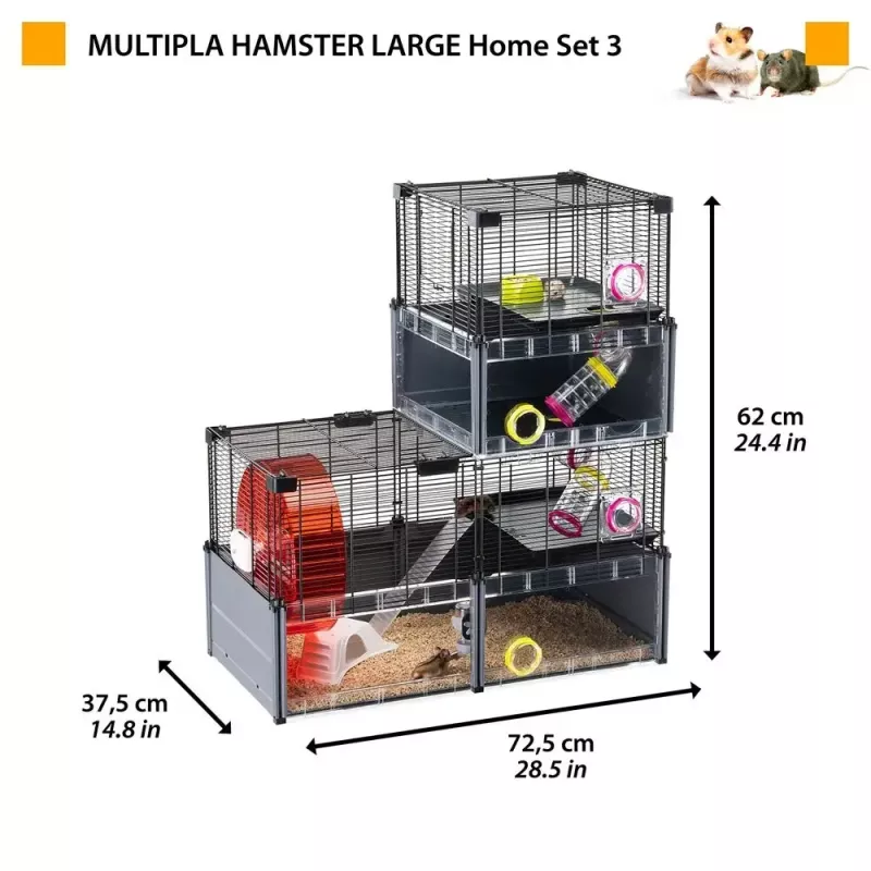 Klatka dla gryzoni FERPLAST Multipla chomik duża 107,5×37,5×42 cm, metalowa, czarna