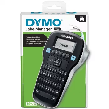 Drukarka etykiet DYMO LabelManager 160 | Przenośna drukarka etykiet z klawiaturą QWERTY | Zawiera taśmę etykietową D1 czarno-białą (12 mm) | Do domu i biura