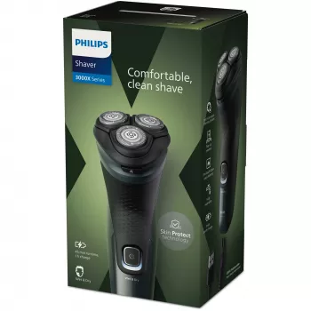 Elektryczna golarka Philips 3000X Series X3052/00 — rotacyjna 3-głowicowa, Wet & Dry, bateria NiMH, 45 min pracy, trymer, czarny/zielony