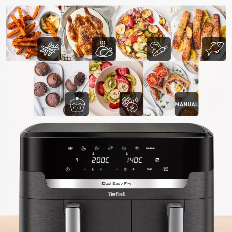 Tefal Easy Fry Dual XXL EY942HE0 frytownica Podwójna 11 l Wolnostojąca 2020 W Frytownica na gorące powietrze Szary