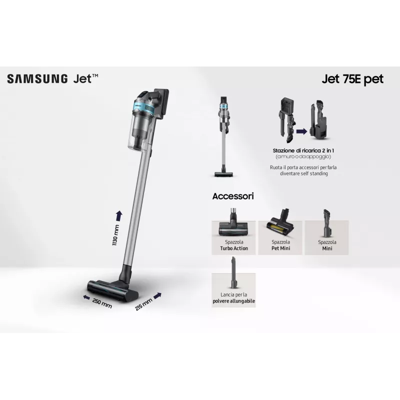 Samsung VS20B75AGR1 2-in-1 stick vacuum bateria Dry Bagless 550 W Czarny, Mint colour