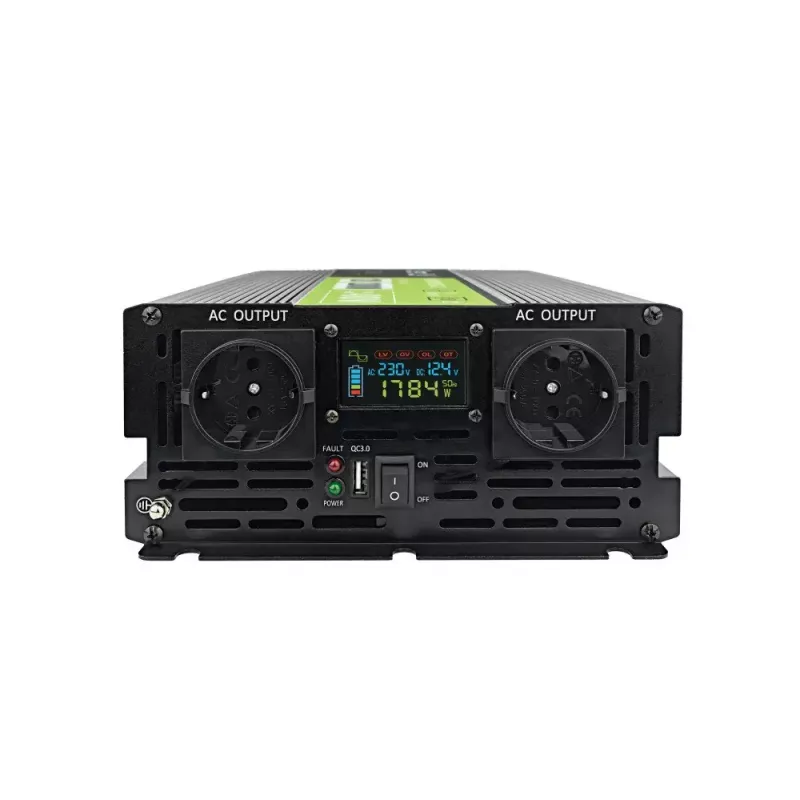 Przetwornica samochodowa zielony Cell INVGC12P2000LCD 2000W 12V na 230V czysta sinusoida, LCD, 1×USB, 2×aux