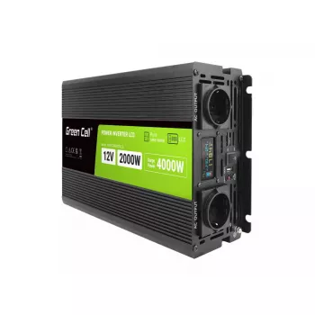 Przetwornica samochodowa zielony Cell INVGC12P2000LCD 2000W 12V na 230V czysta sinusoida, LCD, 1×USB, 2×aux