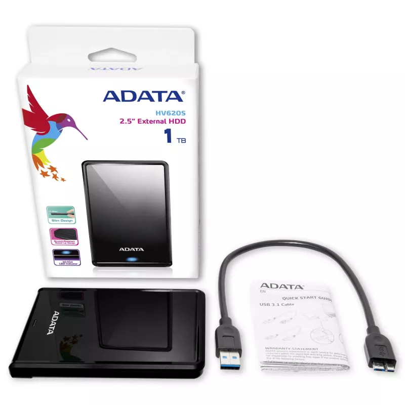ADATA HV620S zewnętrzny dysk twardy 1 TB 2,5 cala Micro-USB B 3.2 Gen 1 (3.1 Gen 1) czarny