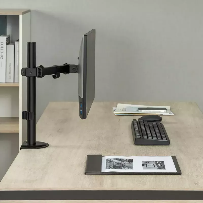 Biurkowy uchwyt do monitora LCD MACLEAN MC-572N z regulacją wysokości, pochylenia, VESA 75x75–100x100, obsługuje 17–32 cale, maks. obciążenie 30 kg, czarny