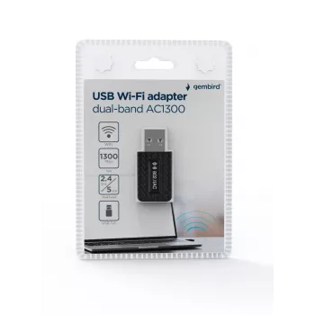 WLAN USB Adapter GEMBIRD AC1300 Dual-band Wi‑Fi 5 (RTL8812BU) 867 Mbit/s USB 3.0 Internal Antenna Czarny