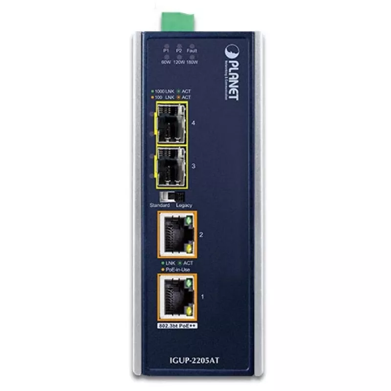 PLANET Industrial Media Converter 2x100/1000X SFP to 2x10/100/1000T 802.3bt PoE++
