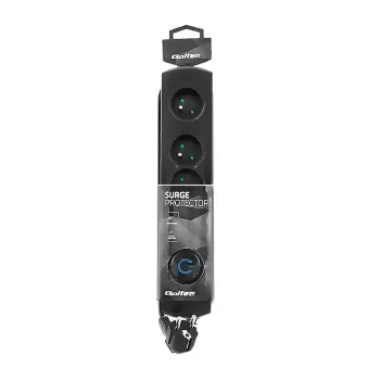 Listwa przeciwprzepięciowa QOLTEC 50104 — 4 gniazda AC, 230 V, przewód 1,5 m, czarna