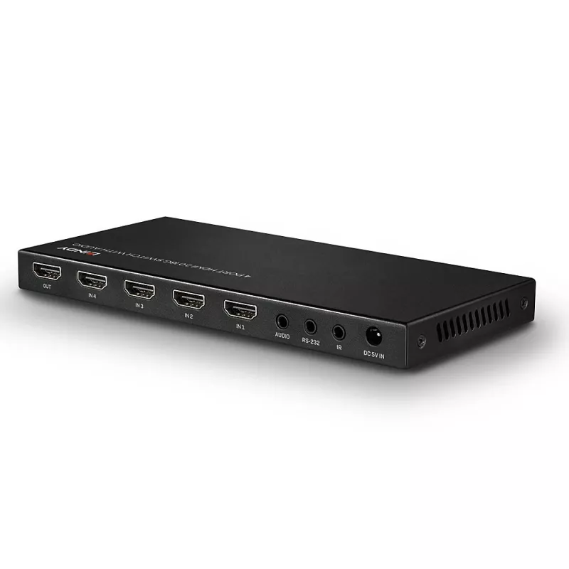 Lindy 4 Port HDMI 18G Switch z audio, HDMI, Metal, Czarny, 18 Gbit/s, 3840 x 2160 pikseli, 5.1 kanałów