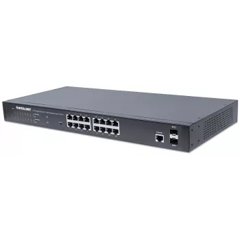Przełącznik zarządzany sieciowo Intellinet 16-portowy Gigabit Ethernet PoE+ z 2 portami SFP, zgodny z IEEE 802.3at/af Power over Ethernet (PoE+/PoE), 374 W, Endspan, montaż w szafie 19 cali