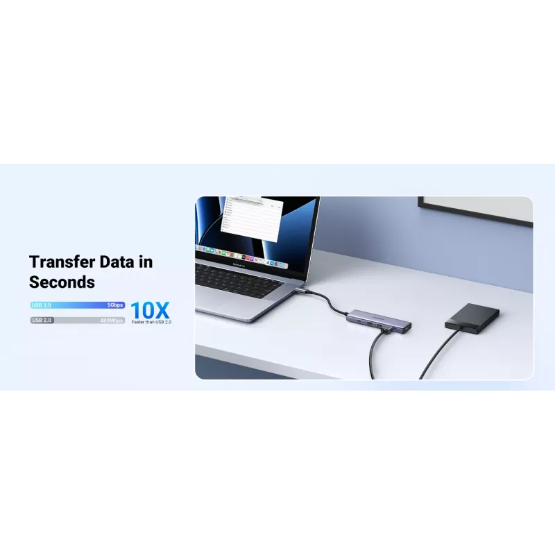 UGREEN laptop dock 15596 USB 3.2 Gen 1 Type-A + Type-C, 3× USB-A, 1× USB-C PD 100W, 1× HDMI 2.0, aluminium