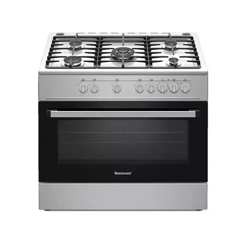 Wolnostojąca kuchenka gazowo-elektryczna Ravanson KWGE-K90A Cheff, 90 cm, płyta 5-palnikowa (wok), piekarnik elektryczny 110 L, stal nierdzewna/srebrny
