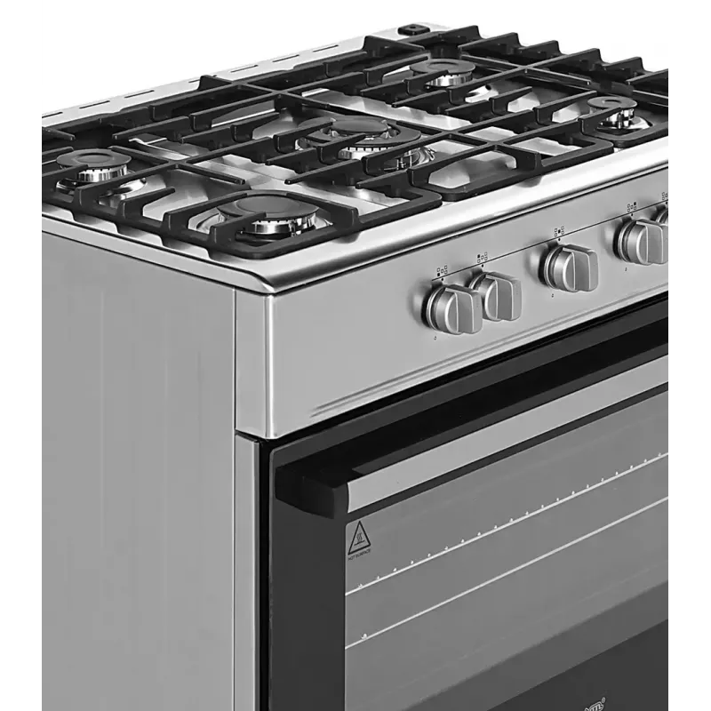Wolnostojąca kuchenka gazowo-elektryczna Ravanson KWGE-K90A Cheff, 90 cm, płyta 5-palnikowa (wok), piekarnik elektryczny 110 L, stal nierdzewna/srebrny