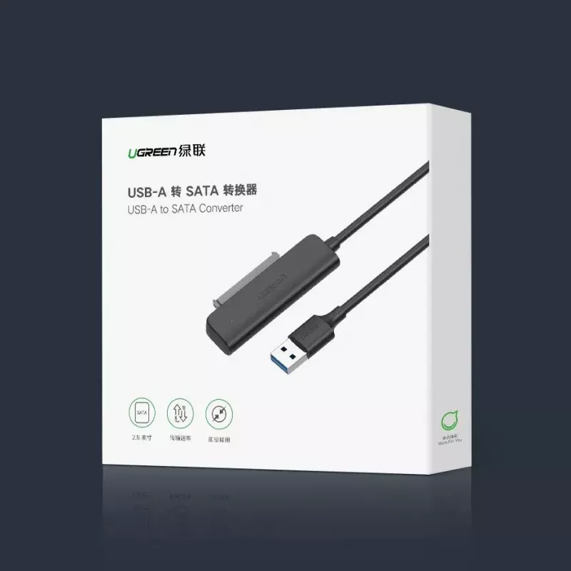 Zewnętrzna obudowa 2,5 cala SATA III USB 3.0 UGREEN 70609 do dysków SSD/HDD SATA 2,5 inch, USB-A na SATA, 5 Gbit/s, czarna