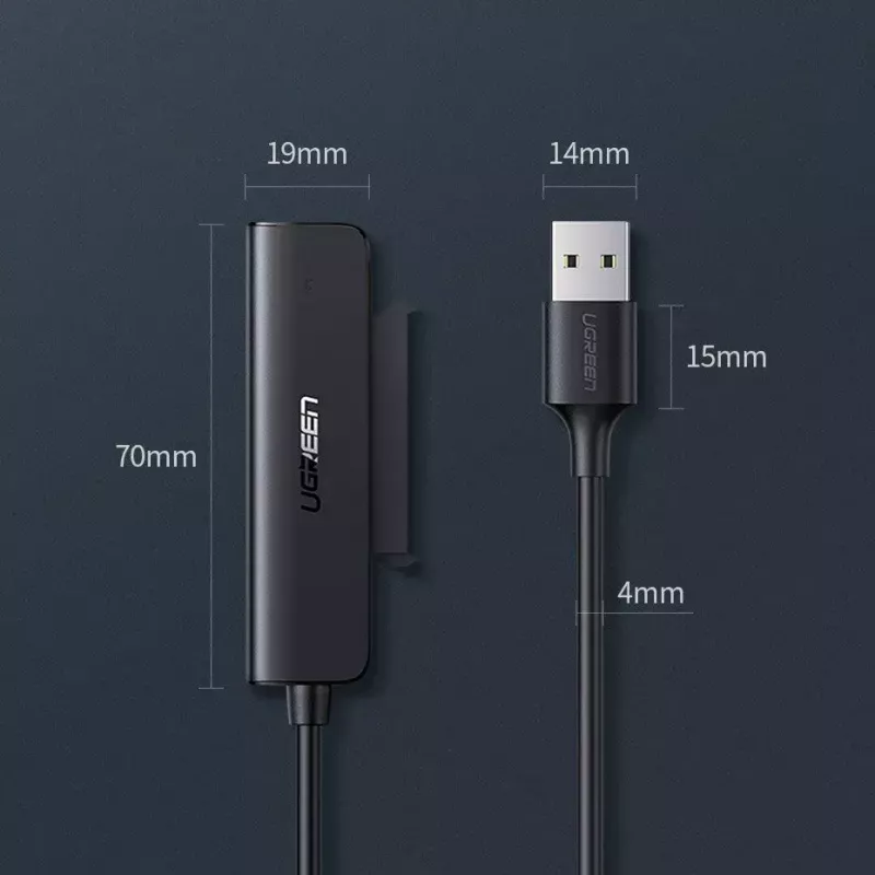 Zewnętrzna obudowa 2,5 cala SATA III USB 3.0 UGREEN 70609 do dysków SSD/HDD SATA 2,5 inch, USB-A na SATA, 5 Gbit/s, czarna