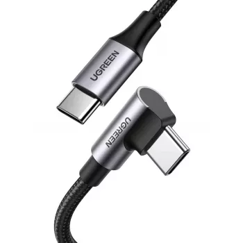 Kabel USB-C do USB-C UGREEN 70643, USB 2.0, 1 m, 5 A, 480 Mbps, obudowa TPE, proste do kątowych złączy, czarny/szary