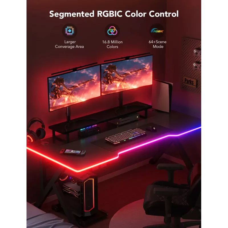 Taśma LED Govee H61C3 RGBIC do biurka gaming — adresowalne oświetlenie RGBIC, elastyczna taśma