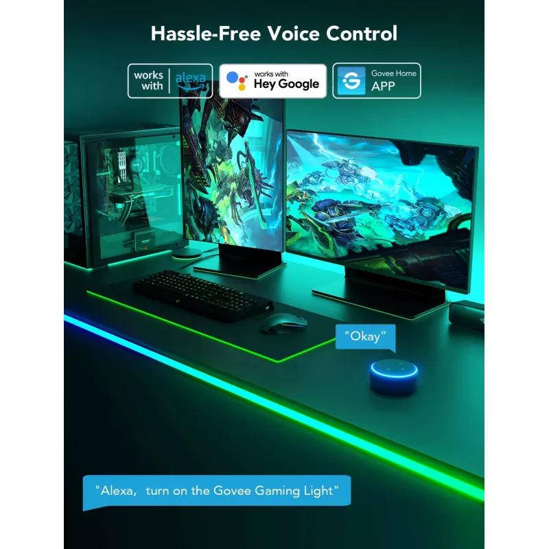 Taśma LED Govee H61C3 RGBIC do biurka gaming — adresowalne oświetlenie RGBIC, elastyczna taśma