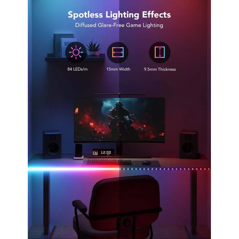 Taśma LED Govee H61C3 RGBIC do biurka gaming — adresowalne oświetlenie RGBIC, elastyczna taśma