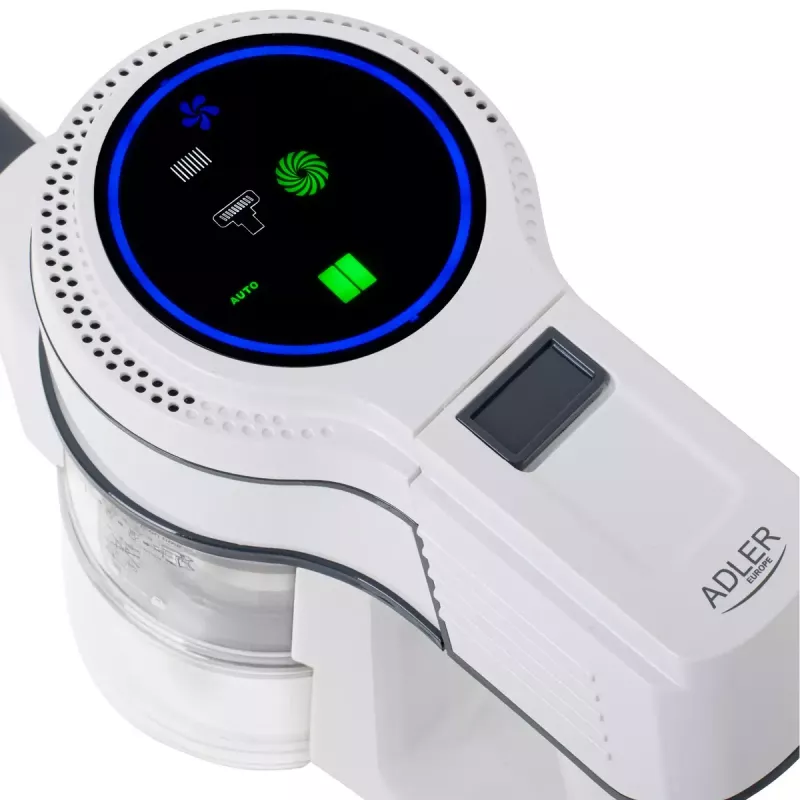 Odkurzacz bezprzewodowy Adler AD 7064 2w1 — maks. 350 W, ssanie 13 000 Pa, bateria 2000 mAh, sucho i mokro, pojemność na kurz 0,6 l, pojemność na wodę 0,15 l, ekran dotykowy LED, 4 tryby