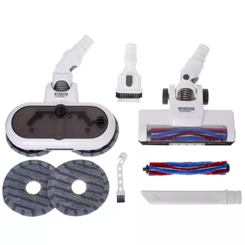 Odkurzacz bezprzewodowy Adler AD 7064 2w1 — maks. 350 W, ssanie 13 000 Pa, bateria 2000 mAh, sucho i mokro, pojemność na kurz 0,6 l, pojemność na wodę 0,15 l, ekran dotykowy LED, 4 tryby