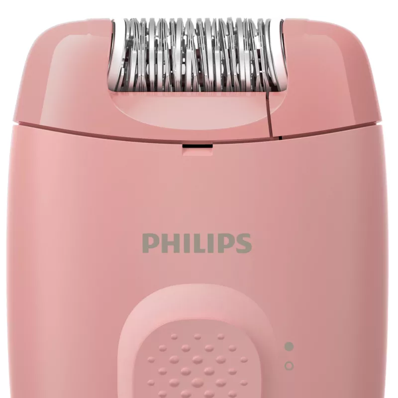 Epilator Philips BRE227/00 przewodowy różowy — funkcja masażu, zasilanie sieciowe, z szczoteczką czyszczącą