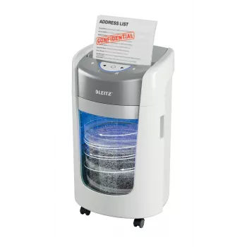 Niszczarka Leitz IQ OptiMax Home Office 225, mikrocięcie, poziom bezpieczeństwa P5, 15 l – biała